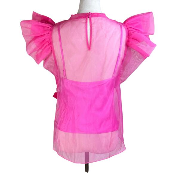 Buddy Love NWT Kaycee Hot Pink Organza Ruffle Flare Sleeve Sheer Party Top - Picture 5 of 12